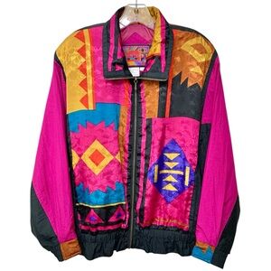 Winterset Vintage 90’s Colorblock Geometric Women's Nylon Bomber Jacket size L